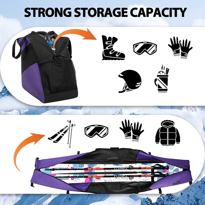 Tenfly Ski Bag and Boot Bag Combo, Snow Ski Bags for Air Travel, Water- resistant Safety Reinforce Ski Travel Bag - Image 4